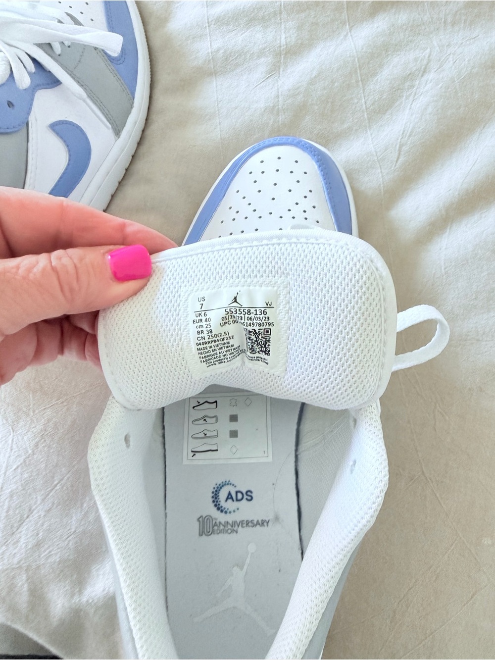 Jordan Low Top Sneakers in White, Blue, Gray - Picture 8 of 8